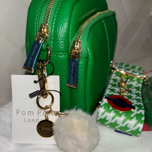 Pom Pom London Original Bag District Line Green houndstooth strap keychain NWT - Picture 3 of 11